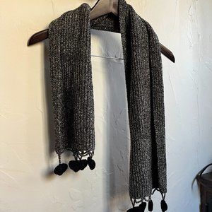 Adorable Vintage 90s Scarf with Plush Black Heart Tassels